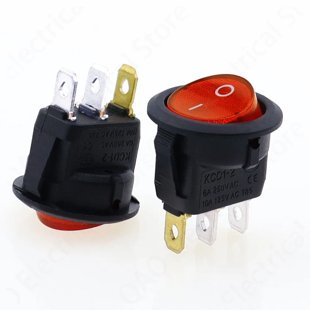 

Promotion!10pcs Red Light ON-OFF SPST Round Rocker Switch 220v 12v