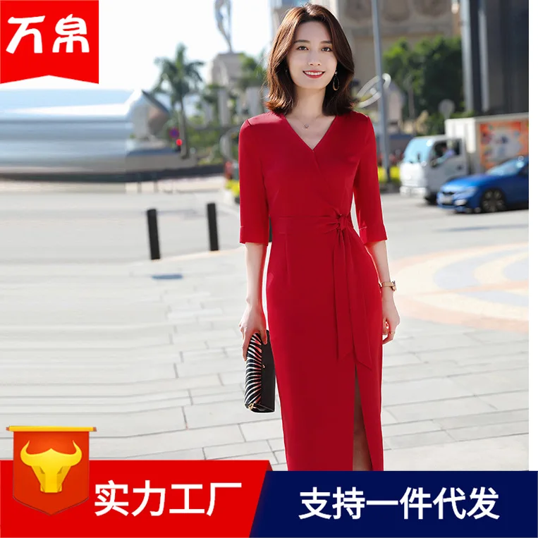 

Red Dress 2020 New Style Spring Slim Fit Elegant Belt Business Skirt-Style Korean-style Workwear