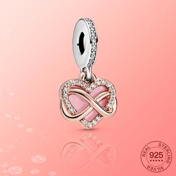 

Real 925 Sterling Silver Rose gold heart charm enamel charms Fit Original Bracelet & necklace DIY Jewelry