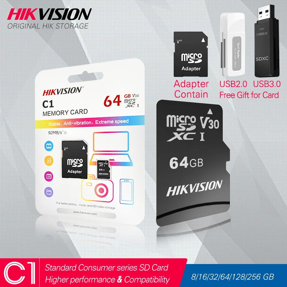 HIKVISION 100% Оригинальный Micro SD карты Class10 8/16/32/64/128/256 ГБ с адаптером селфи стик MicroSDHC/XC