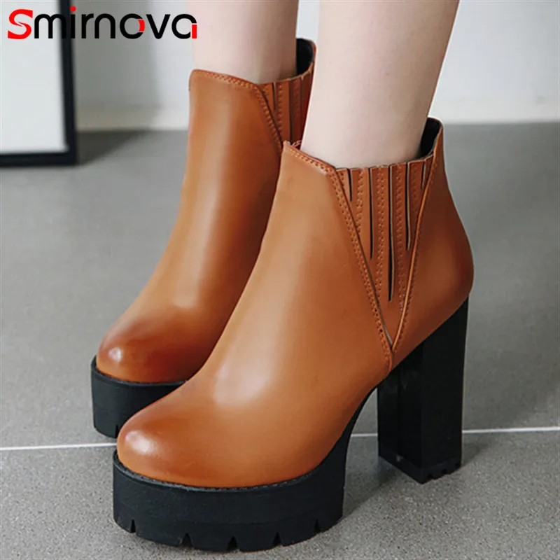 

Smirnova new arrival 2020 winter autumn boots for woman round toe shoes slip on boots platform super high heel women ankle boots