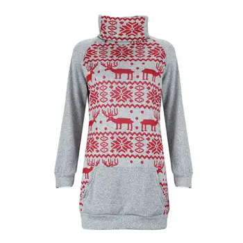 

2020 New Year Women Long Sleeve turtleneck Elk Print Sweatshirt Pockets Slouch Pullover Christmas Sweater Jumper Tops