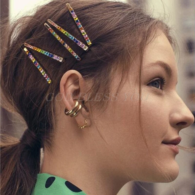 3 Pcs Rainbow Colorful Hairpins Crystal Rhinestone Hair Clip Barrette For Women Girls Holiday Style Barrettes Accessories | Красота и