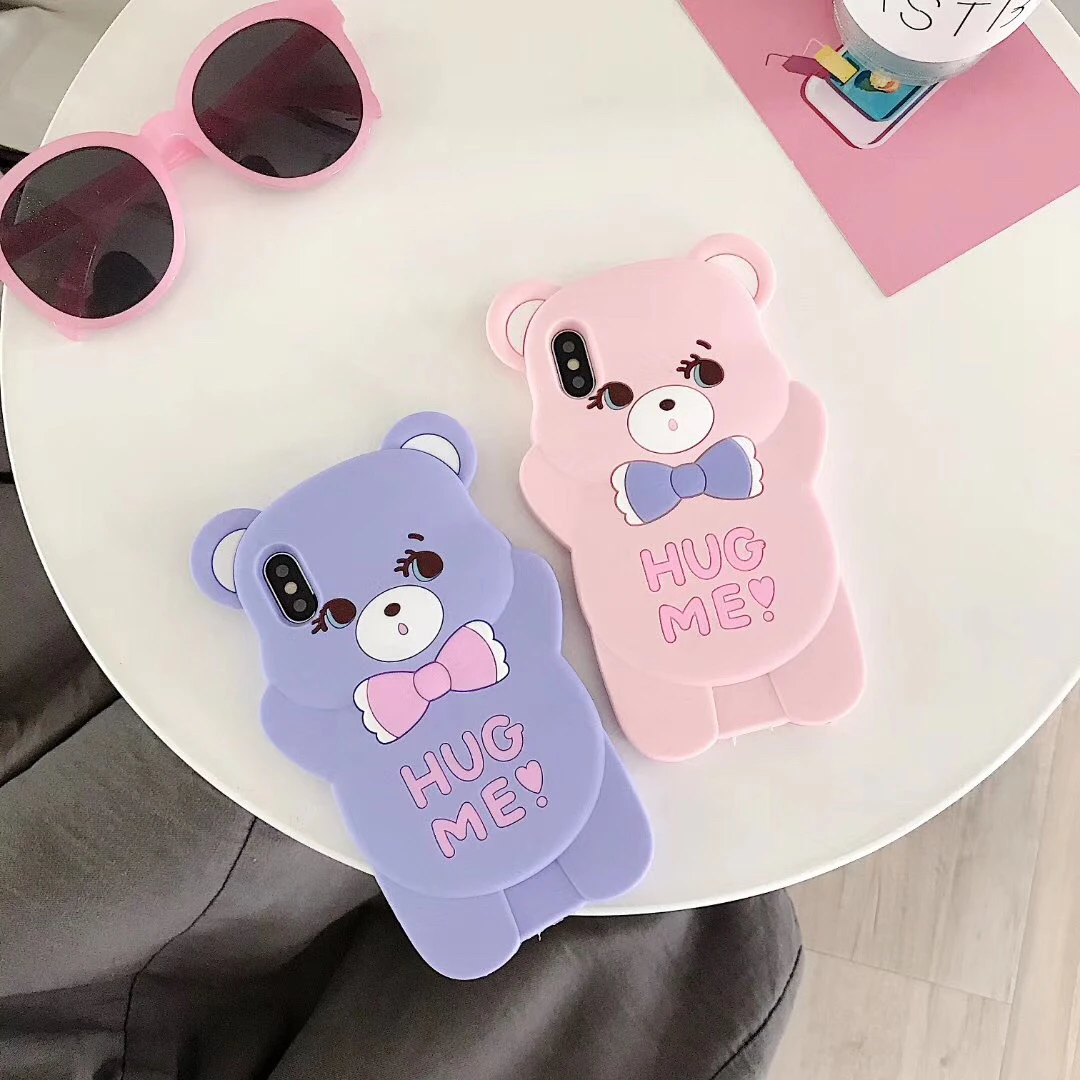Для iphone 11 pro max 6 6s 7 8 plus чехол 3D мультфильм каваи галстук-бабочка медведь Мягкий