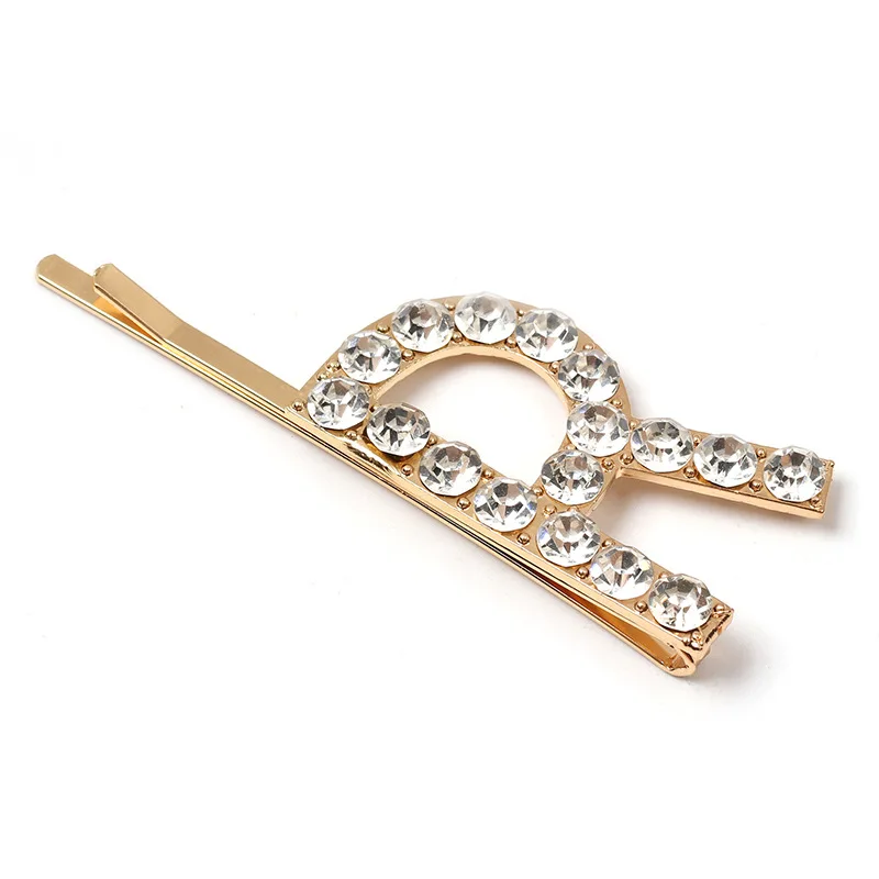 R 1 rhinestone Жемчужные заколки для волос с буквенным принтом для женщин, заколки для волос с буквенным алфавитом для женщин и девочек - Окраска металла: R 1 rhinestone
