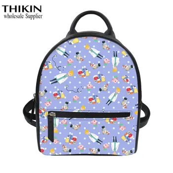 

THIKIN Cartoon Nurse Pattern Mini Shoulder Bag Teen Girls Bags Women Backpack PU Leather Travel Bagpack Mochila Feminin Custom