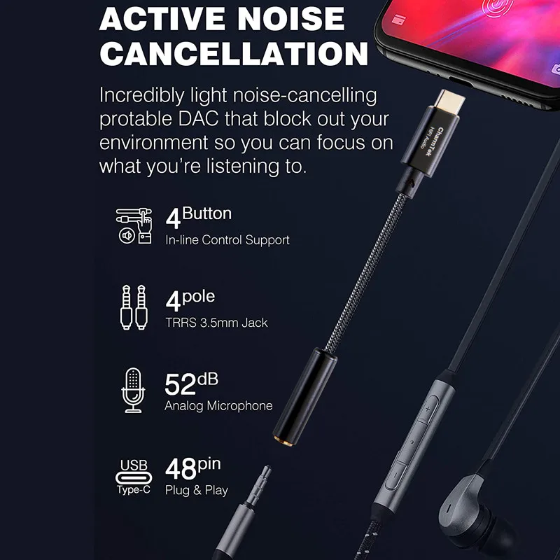 Hi Res USB DAC Type C To 3 5mm Headphone Jack Hifi Amplifier Adapter For Google Pixel 4 Surface Pro 7 Samsung iPad Pro Windows