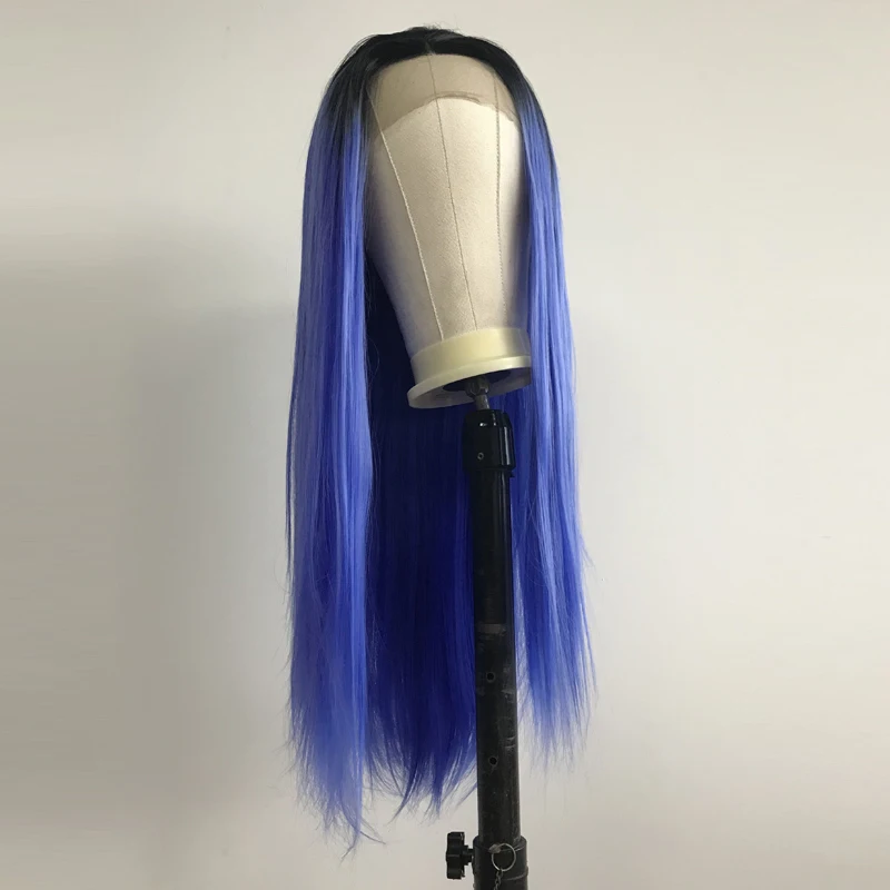 

Charisma Ombre Blue Wig Long Straight Synthetic Lace Front Wig with Black Roots High Temperature Hair Women Wigs