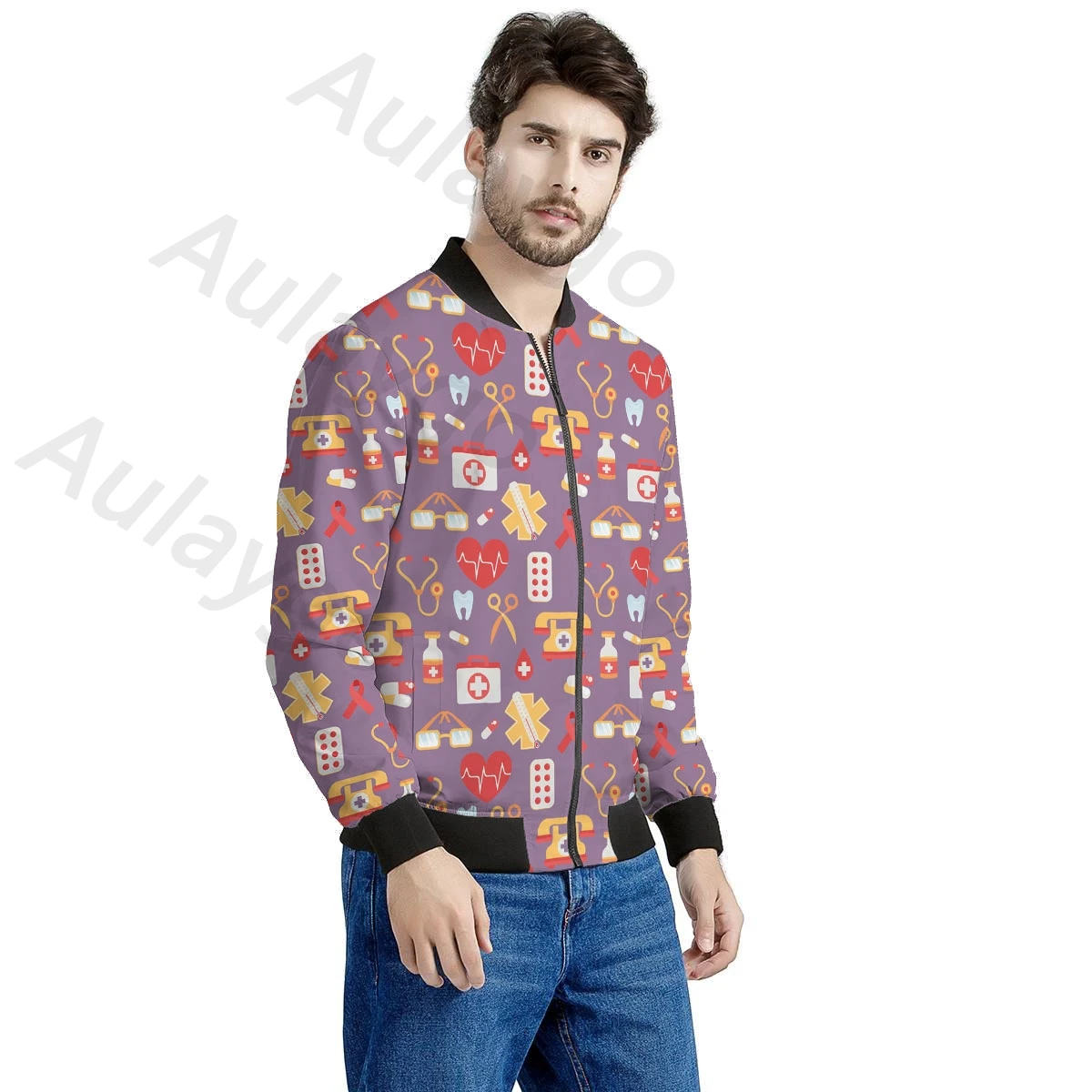 

Aulaygo 3D Doctor Supplies Pattern Jacket Men Coats Fashion Brand Motorcycle Coat Quality Outerwear Men Winter Male Jacket 2020