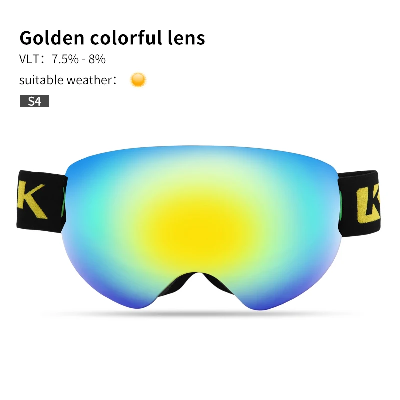Golden lens KUTOOK Skiing Goggles Double Layers Men Women UV Protection Lens Anti Fog Anti Slip Snowmobile Mask TPU Winter Snowboard Glasses - Цвет: Golden lens