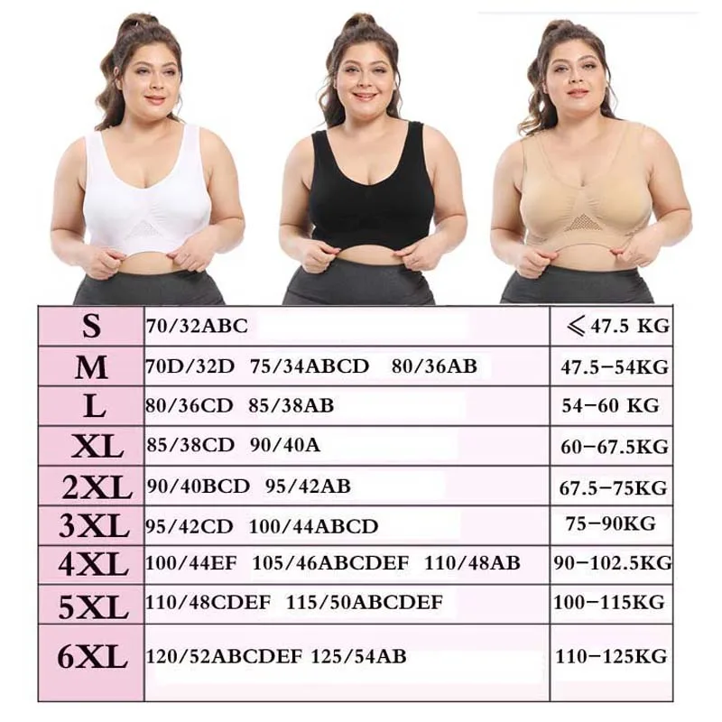 Plus Size Bra Seamless Bra With Pads Big Size 5XL 6XL Push Up Bralette Bras  For Women Vest Wireless Active Brassiere Bra