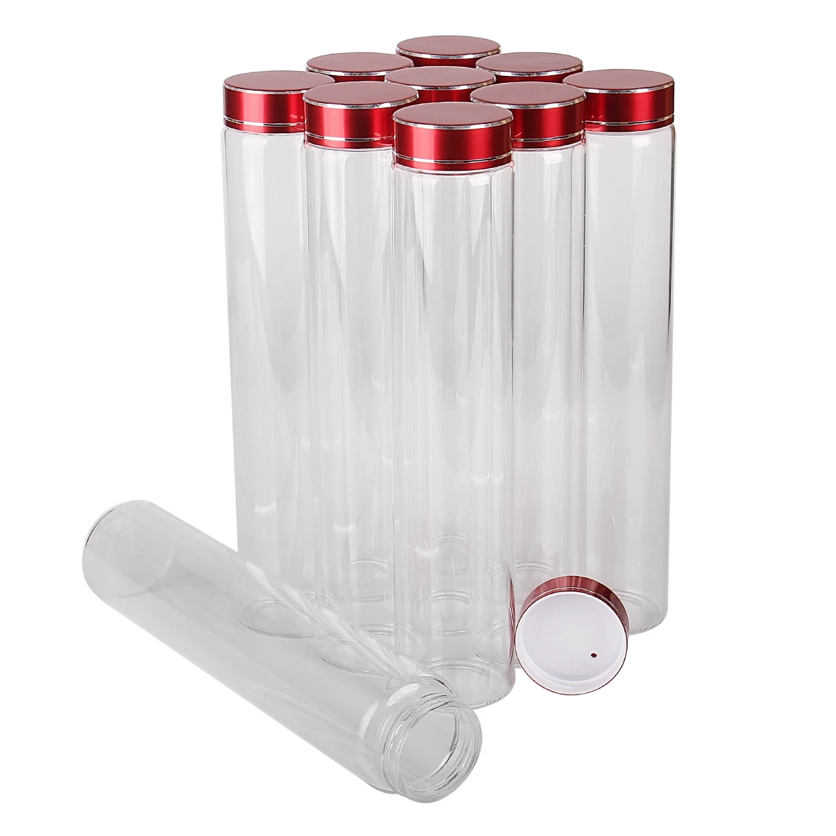 

15 Pieces 150ml 5OZ Glass Bottles with Red Lids 37*180mm Spice Jars Glass Jars Glass Containers for Wedding Favors DIY Craft