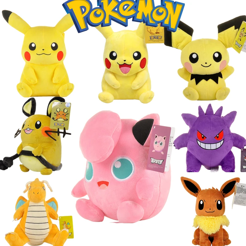 Pokemon Plush Toy Pikachu Plush Doll Little Fire Dragon Fat Ding Miao Frog Geng Ghost Soft Doll Christmas Gift For Children children dinosaur fire engine one key transformation robot toys models deformed inertial car 5in1 mecha toy for kids boy