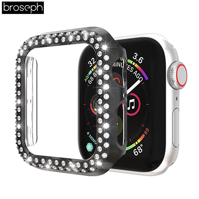 Black Защитный чехол для apple watch 4, 40 мм, 44 мм, Алмазное покрытие, бампер для часов, рамка для Iwatch, 4 ремешка, аксессуары - Цвет: Black