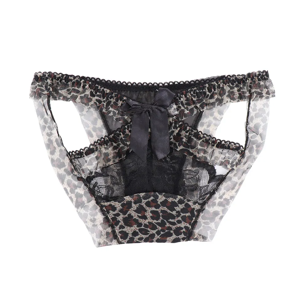 

Women's Exotic Panties Sexy Lace Leopard Panties Hollow Hips Lace Bow Underwear Briefs Ladies Transparent Open Butt Lace Thong