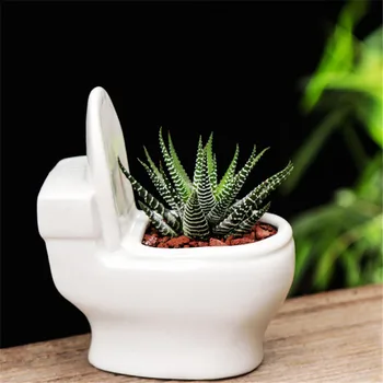 

Toilet Shaped Plant Pots Ceramic Plants Green Bonsai Office Desk Decoration Succulent Planters Flower Pot Garden Vase Ornaments