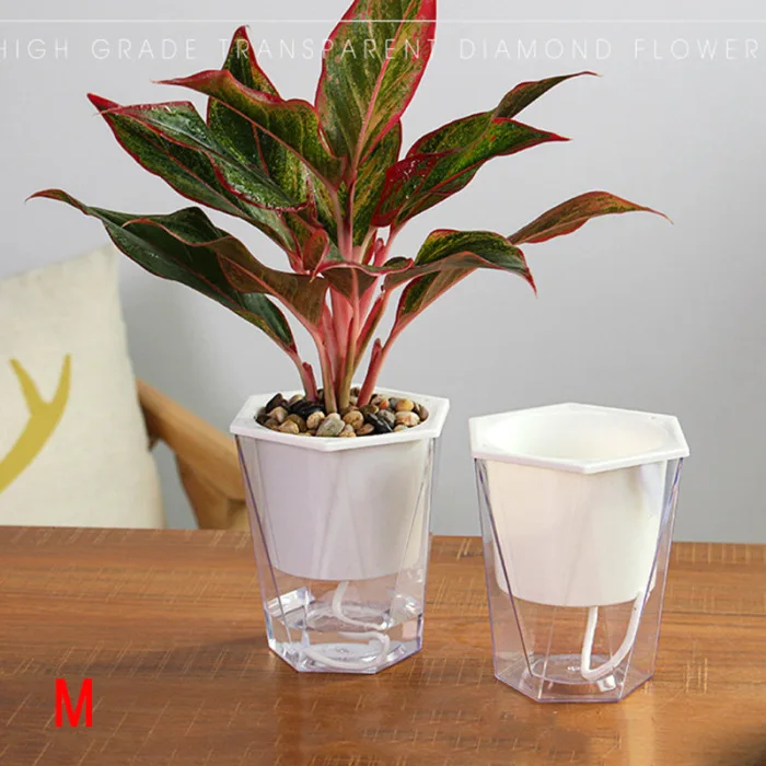 Flower Plant Pot Self Transparent Planting Watering Planter Flower Pot Water Storage Basin DC120