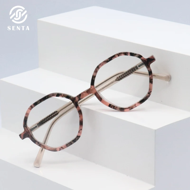 

Senta Acetate Printed Glasses Frames Unisex Optical Prescription Myopia Hyperopia Eyewear Eyeglasses Black White Khaki Brown