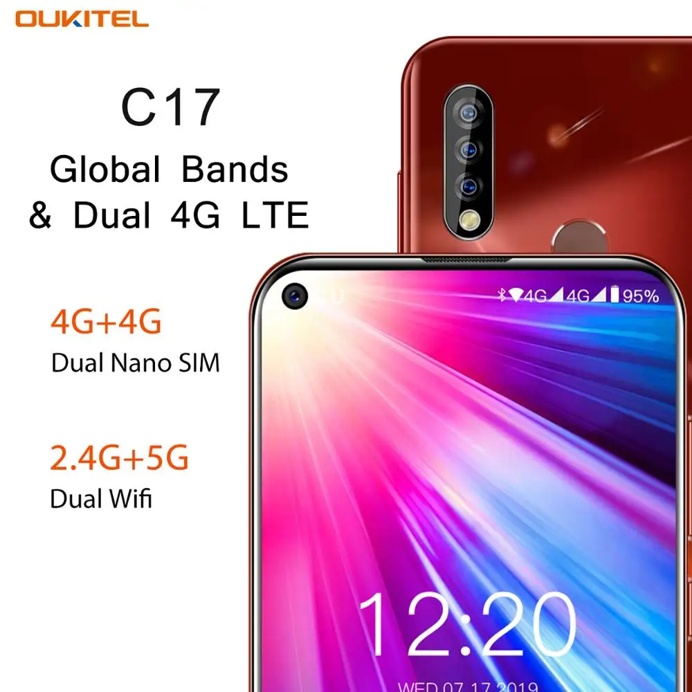 Смартфон OUKITEL C17 6,35 ''с тройной камерой MT6763, четыре ядра, Android 9,0, 3 ГБ, 16 ГБ, распознавание лица, отпечаток пальца, 4G, мобильный телефон, 3900 мА/ч