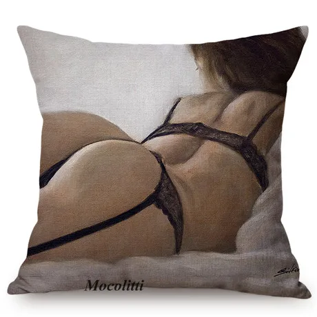 Nordic Sexy Woman Human Body Oil Painting Art Home Decorative Sofa Throw Pillow Case Sexy Girl Charming Large Butt Cushion Cover M074-4