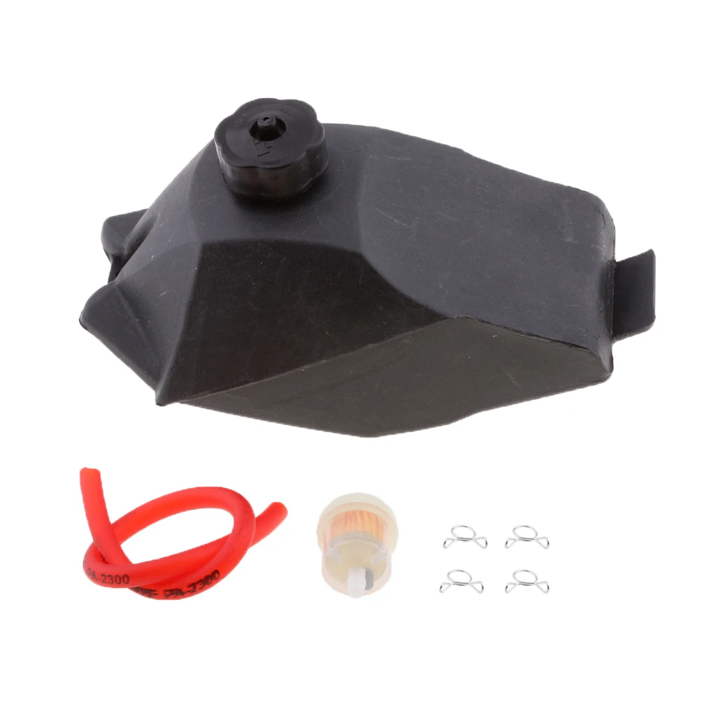 Black Gasoline Tank + Red Fuel Line 12 inch + Orange Fuel Filter for 47cc 49cc 2-Stroke Dirt Bike ATV