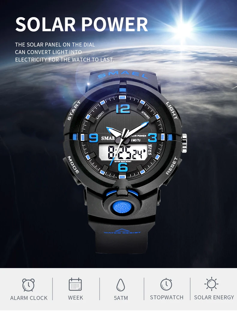 2020 Solar Energy Watches Men Multifunctional Sports Watches Dual Time Quartz Wristwatches Smael Reloj Hombre Relogio MasculinoNew 2020 SMAEL Brand Solar Energy Watch Digital Quartz Men Sports Watches Multifunctional Dual Time Outdoor Military Wristwatch
