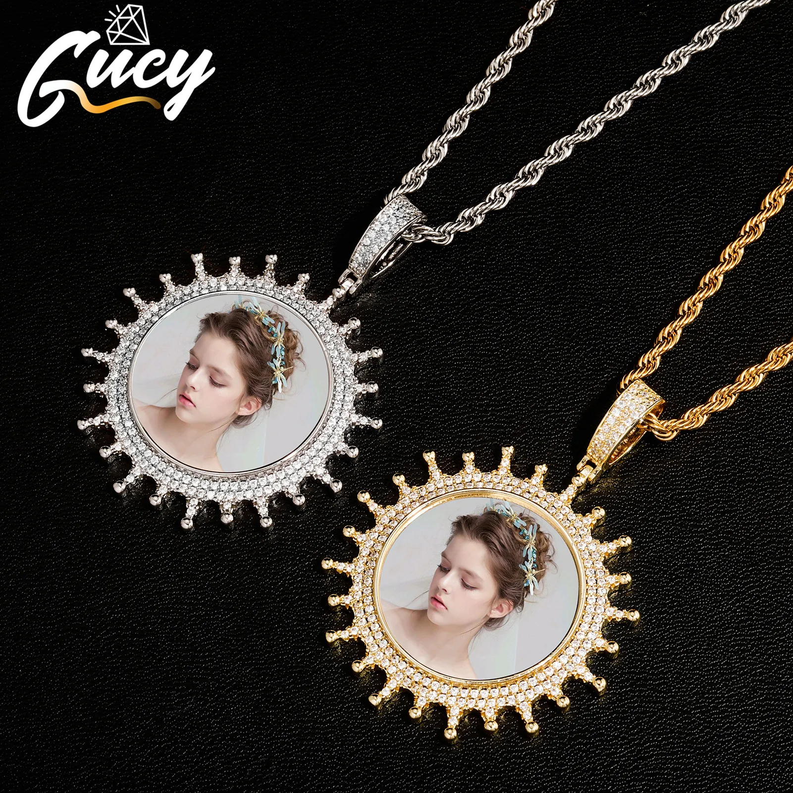 

GUCY Fashion Hip Hop Custom Made Round Photo Memory Medallions Solid Iced Out Bling Pendant Necklace For Men Jewelry Gift