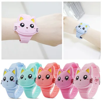 

Kids LED Electroni Watch Cartoon Cat Clamshell Design Digital Wrist Watch Silicone Band Kids Watches Clock Reloj Infantil Saati