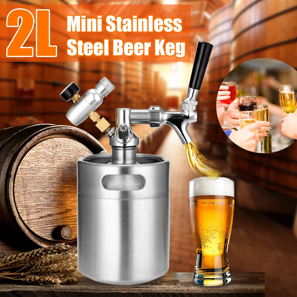 

Mini 2L Beer Keg with Tap Pressurized Beer Dispenser Home Beer Brewing Growler Keg For Fermenting Storing Dispensing Craft Beer