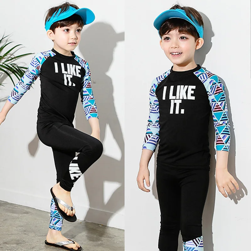 

2019 New Model Children Two Pieces Swimsuit Baby Rash Guard Black Boys Girls Swimsuit Kids Long Sleeve Surfing Wear Bathing Suit