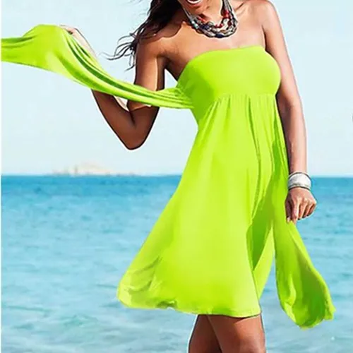 Женская пляжная юбка, облегающая грудь, без рукавов, халат, сексуальное пляжное платье, большой размер, бикини, верх, купальник, накидка, Пляжное женское платье - Цвет: Fluorescent yellow