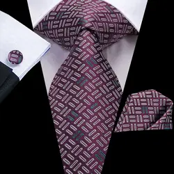 Новинка мужские галстуки Красный Полосатый галстук дизайнерский галстук набор карманные Квадратные запонки галстук для свадьбы деловой