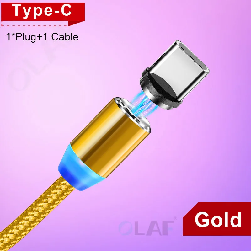 Олаф 2 м Магнитный Micro USB кабель для iPhone samsung Android мобильный телефон Быстрая зарядка usb type C кабель магнит зарядное устройство провод шнур - Цвет: Type-c Gold