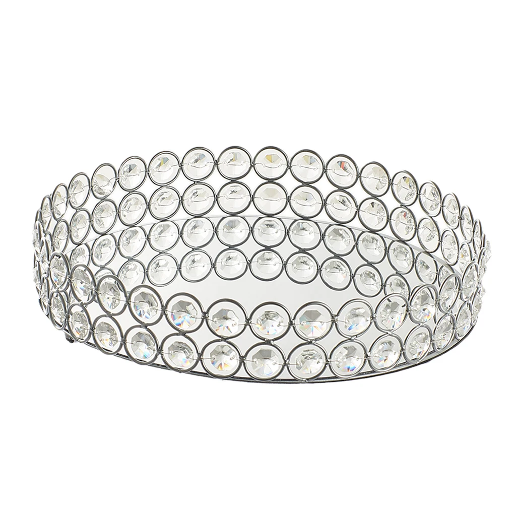 Crystal Tray Cosmetic Makeup Jewelry Trinket Organizer Bedroom Bathroom Silver