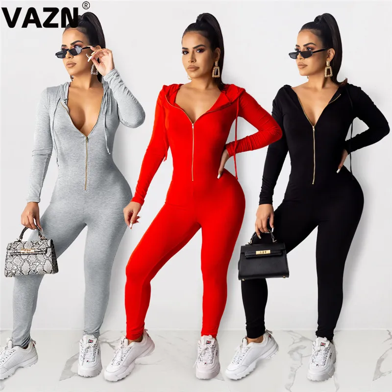 VAZN,, спортивные костюмы, комбинезоны, мягкие, свободные, по возрасту, сексуальные, полный рукав, одноцветные, эластичные, женские, длинные, узкие комбинезоны