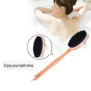 

Exfoliating Dry Brush Bath Brush Long Bamboo Handle Natural Horse Mane Home Spa Woman Man Skin Care