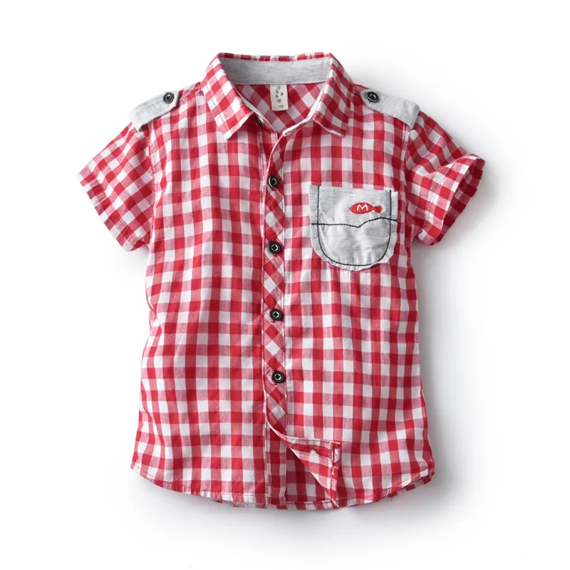 plaid red Повседневная футболка с изображением подсолнуха для маленьких мальчиков, летняя коллекция года, крошечная хлопковая блузка с короткими рукавами для малышей пляжная детская одежда для детей 2, 3, 4, 5, 6 лет - Цвет: plaid red