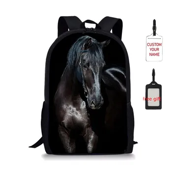

New Large Schoolbag Horse Pattern Student School Backpack 3D Printed Book Bags For Teenage Girls Kids With Free Gift Custom Name