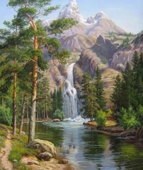 

DIY spuare&round Berg met waterval diamond painting