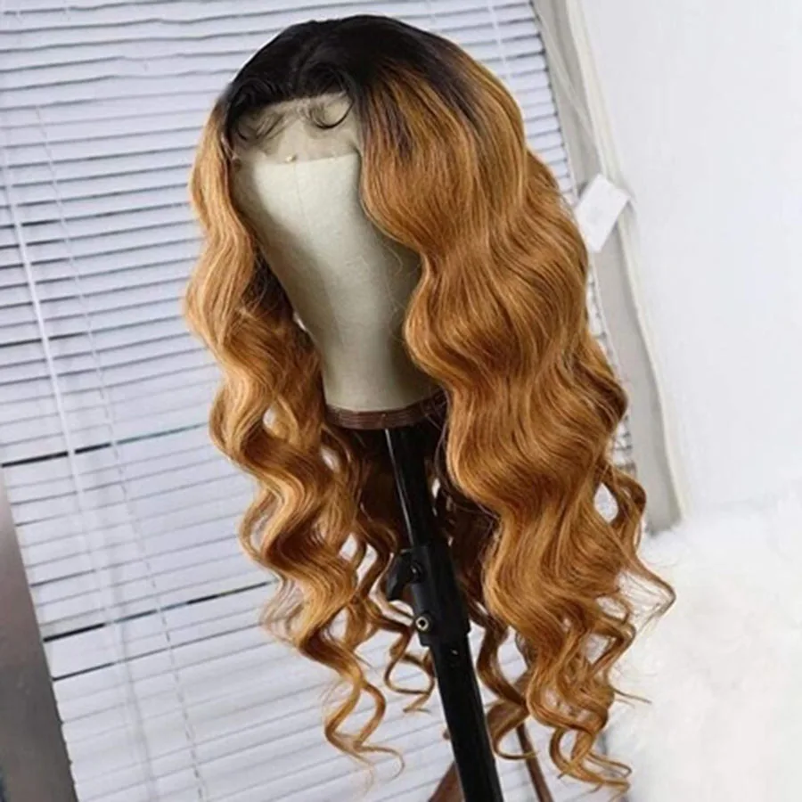 Glueless Ombre 1B/#27 13x6 кружевные передние человеческие волосы парики с детскими волосами бразильские 13 × 6 кружевные передние парики для черных женщин