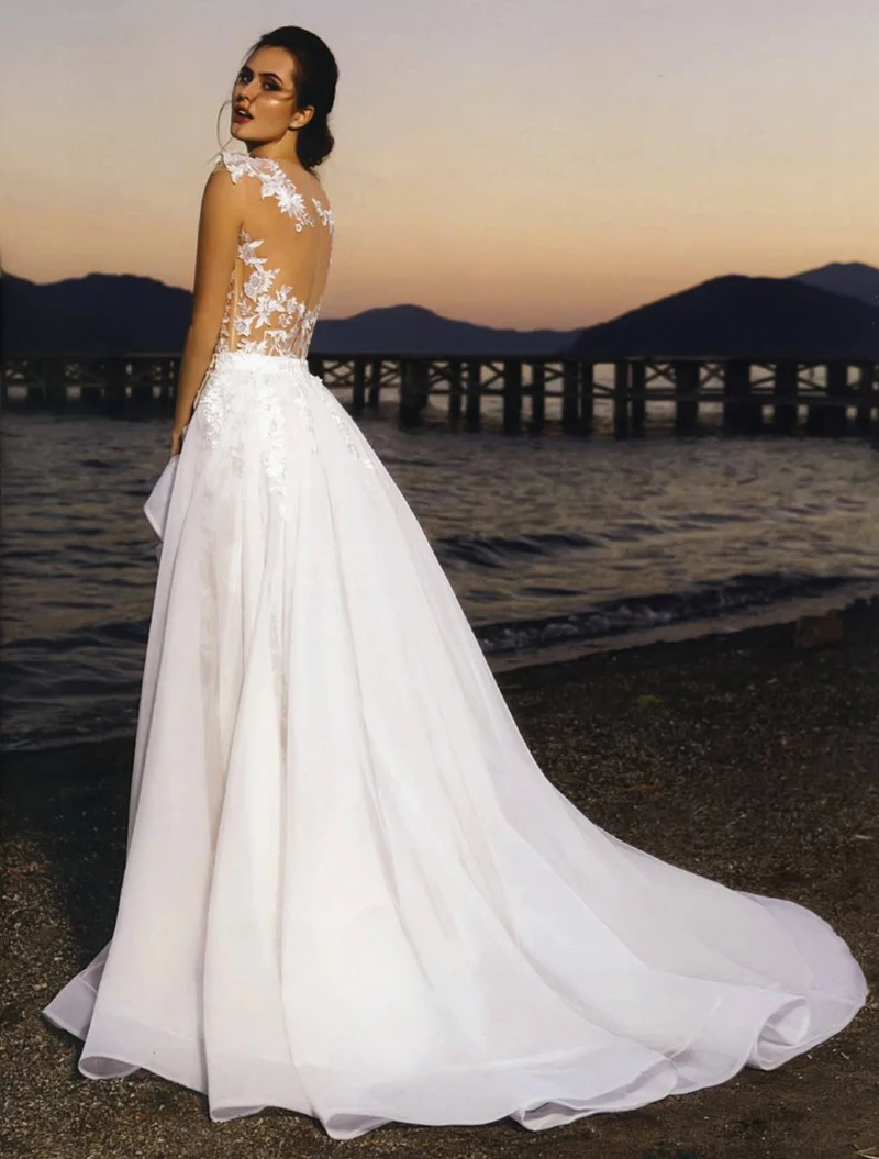 Свадебное платье принцессы, фатиновая юбка цвета шампанского, аппликация, кружево, съемный шлейф, свадебное платье в стиле бохо, платье невесты, Vestido De Noiva
