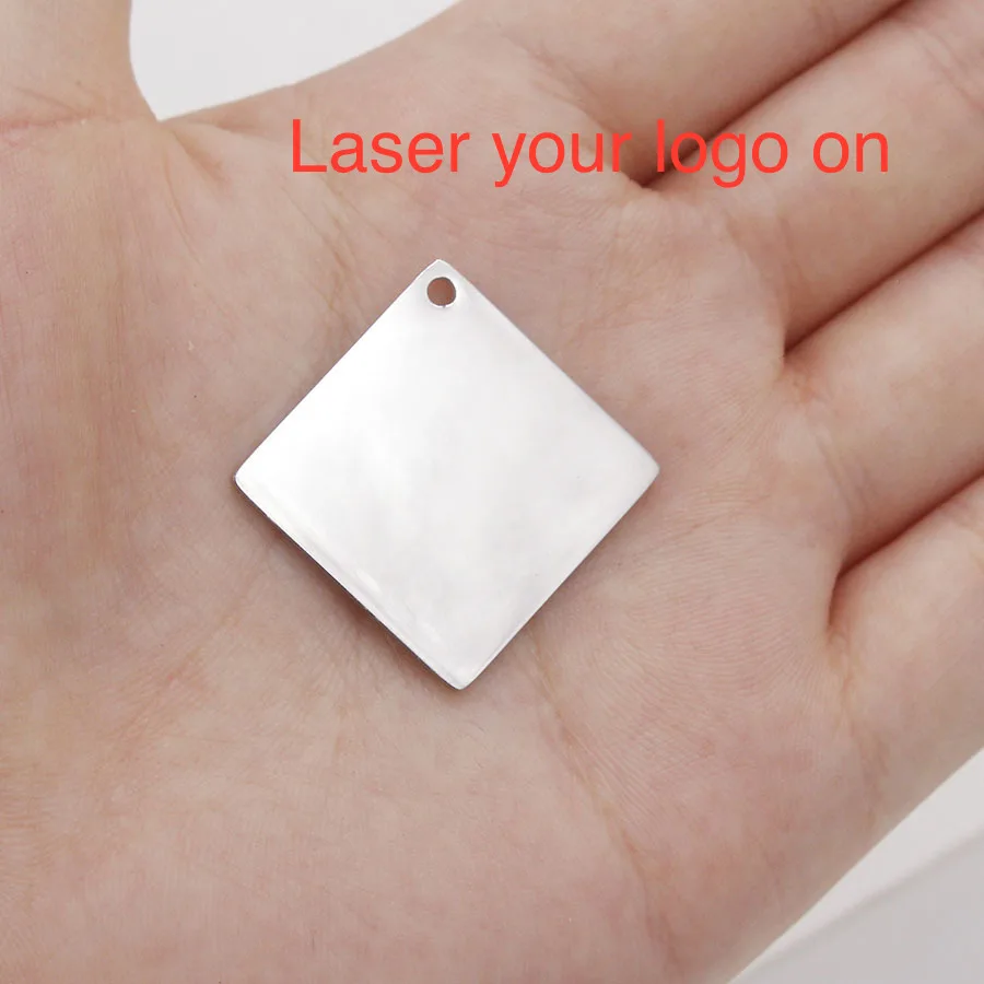 

50pcs 22mm Mirror Polish Custom Tag Square Shape Stainless Steel Charm-Customized Charm Engrave Laser your own logo Wholesale