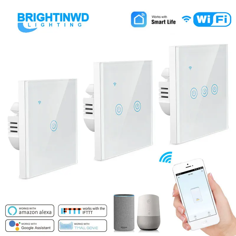 

EU Standard Smart Switch 110-240V 1/2/3 Gang WIFI +RF Switch For Google Home Amazon Alexa Voice Control Graffiti Switch