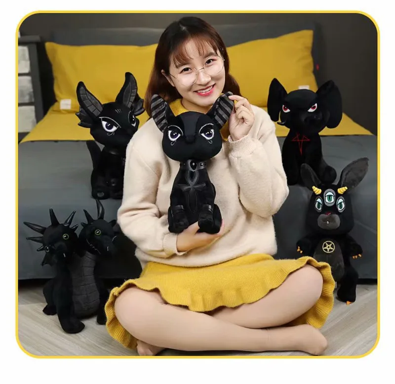 Gothic All Black Devil Animals Plush Toys Monsters Black Unicorn Hydra Snake Anubis Pentacle Elephant Rabbit Stuffed Dolls Kids Friends Gift  (4)