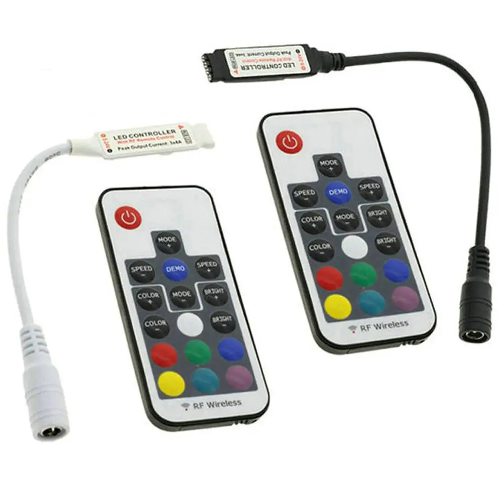 

Mini Led RGB Remote Controller DC 5V-24V 17 keys RF Wireless Dimmer For LED Strip Lights 4 Pin Connection Black White