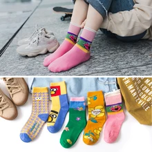 Женские забавные носки с принтом «Улица Сезам»; милые носки для девочек с принтом животных; зимние длинные носки; комплект Хлопковых Носков в стиле колледжа; 5 пара/лот