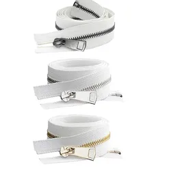 Multi - Size High - Quality Colorful Open - End Auto Lock Metal Zipper for DIY Crafts and Fashion Projects (White)