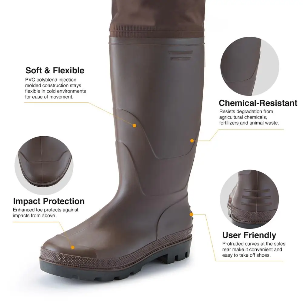 TideWe Brown Multi-purpose Hip Waders Lightweight PVC Fly Fishing Waders Hip Boots Hunting Boots for Men and Women