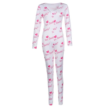 

Women's Long-Sleeved Homewear Jumpsuit Snap Button Cartoon Printed Round Neck Autumn Winter One-Piece Pajamas