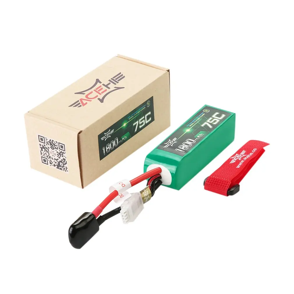 

ACEHE 11.1V 1800mAh 75C 3S1P Capacity High Rate Lipo RC Battery with QR code and ACEHE website on the Green Package